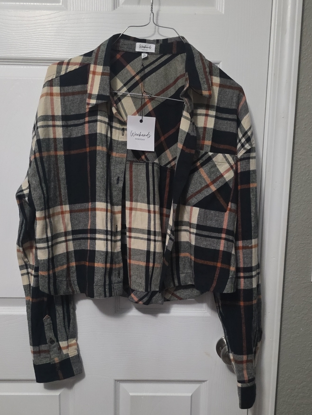 Plaid Cropped Button Up Flannel Shirt Jacket - Fall Colors